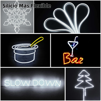 DOSYU Tira Neón Flex LED, 12V 16.4ft/5m Impermeable Flexible Cortable DIY 2835 Luces Led IP65 Decorativa para TV, Cuarto,Halloween, Fiesta de Navidad, con Adaptador(Blanco frio)