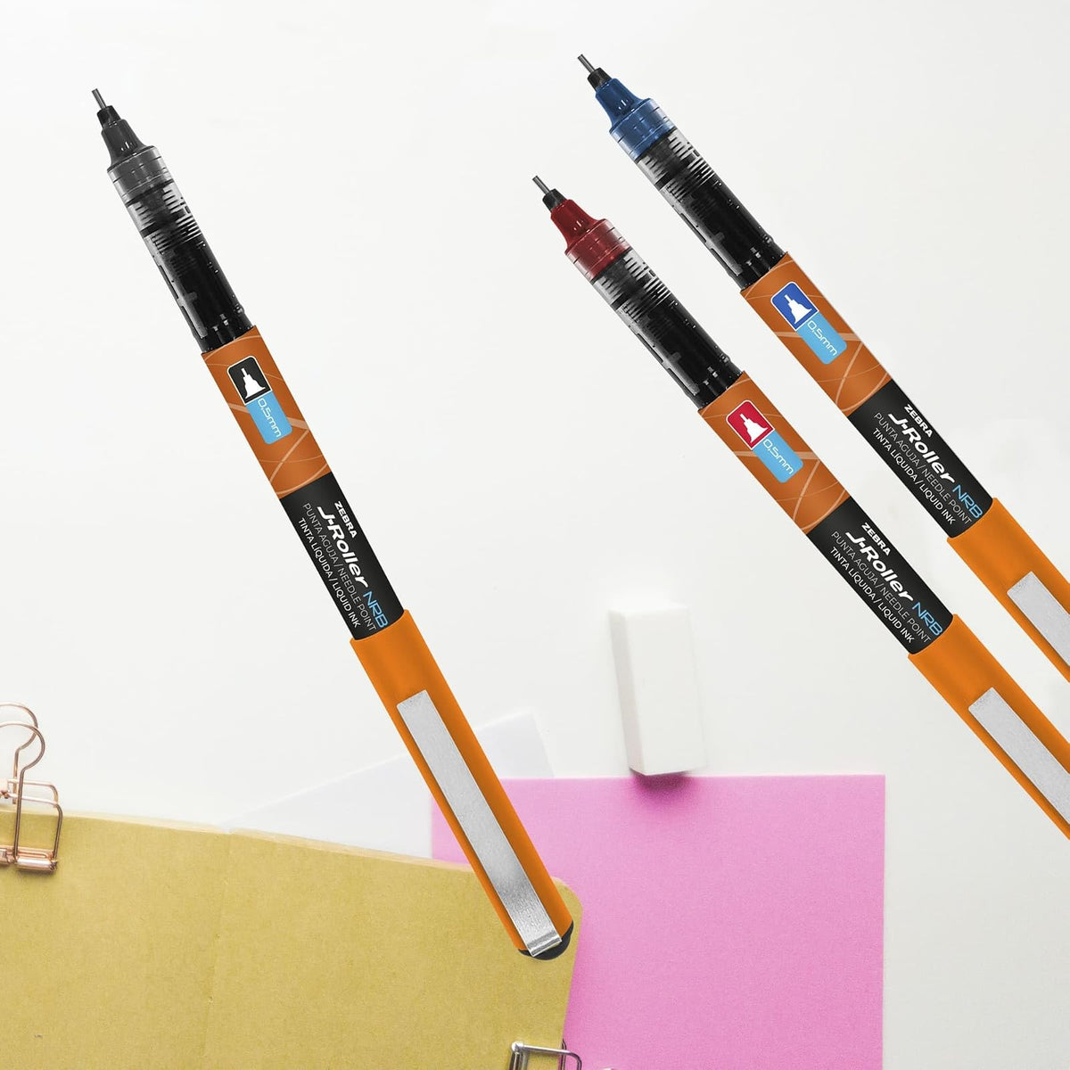Zebra Bolígrafo J-Roller NRB Tinta Líquida Punta Aguja 0.5 m Clip metálico Caja 6 Piezas (Azul)