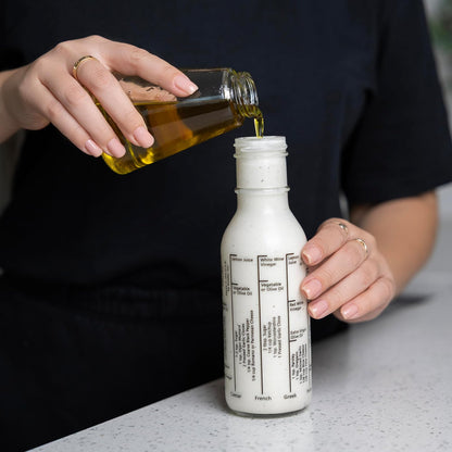 Fox Run - Botella de vidrio para aderezo para ensaladas, 300 ml/10.1 oz con medidas y recetas