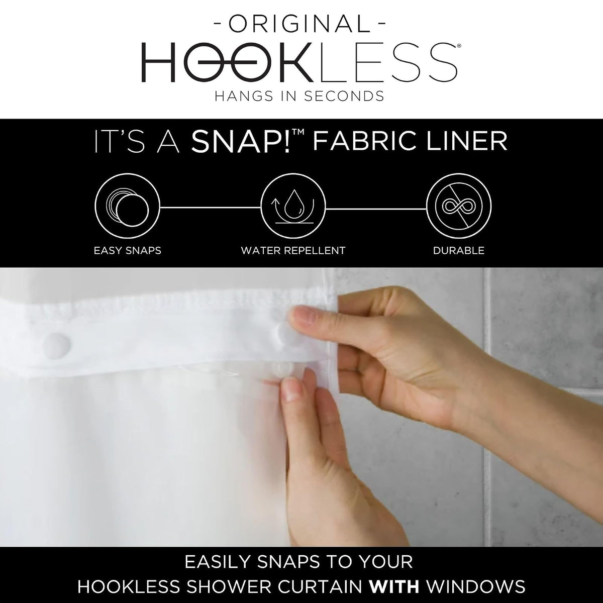 Hookless Waffle - Cortina de Ducha de 71 x 74 Pulgadas, Color Azul Niebla