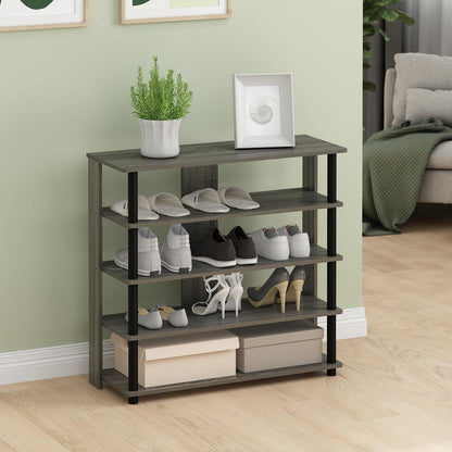 Furinno Turn-N-Tube Zapatero Ancho de 5 Niveles, Roble Francés con Negro, 81.3 cm