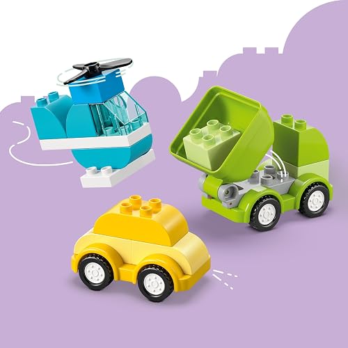 LEGO Duplo Mi Primer Vehículos Creativos – Juguete de Aprendizaje – Auto, Helicóptero, Camión y Camión de Bomberos Que se Convierten en Más Vehículos – Desde 18 Meses – 10474