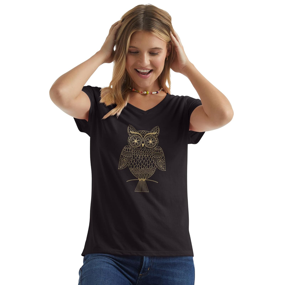 Hanes - Playera de Manga Corta con Cuello en V para Mujer