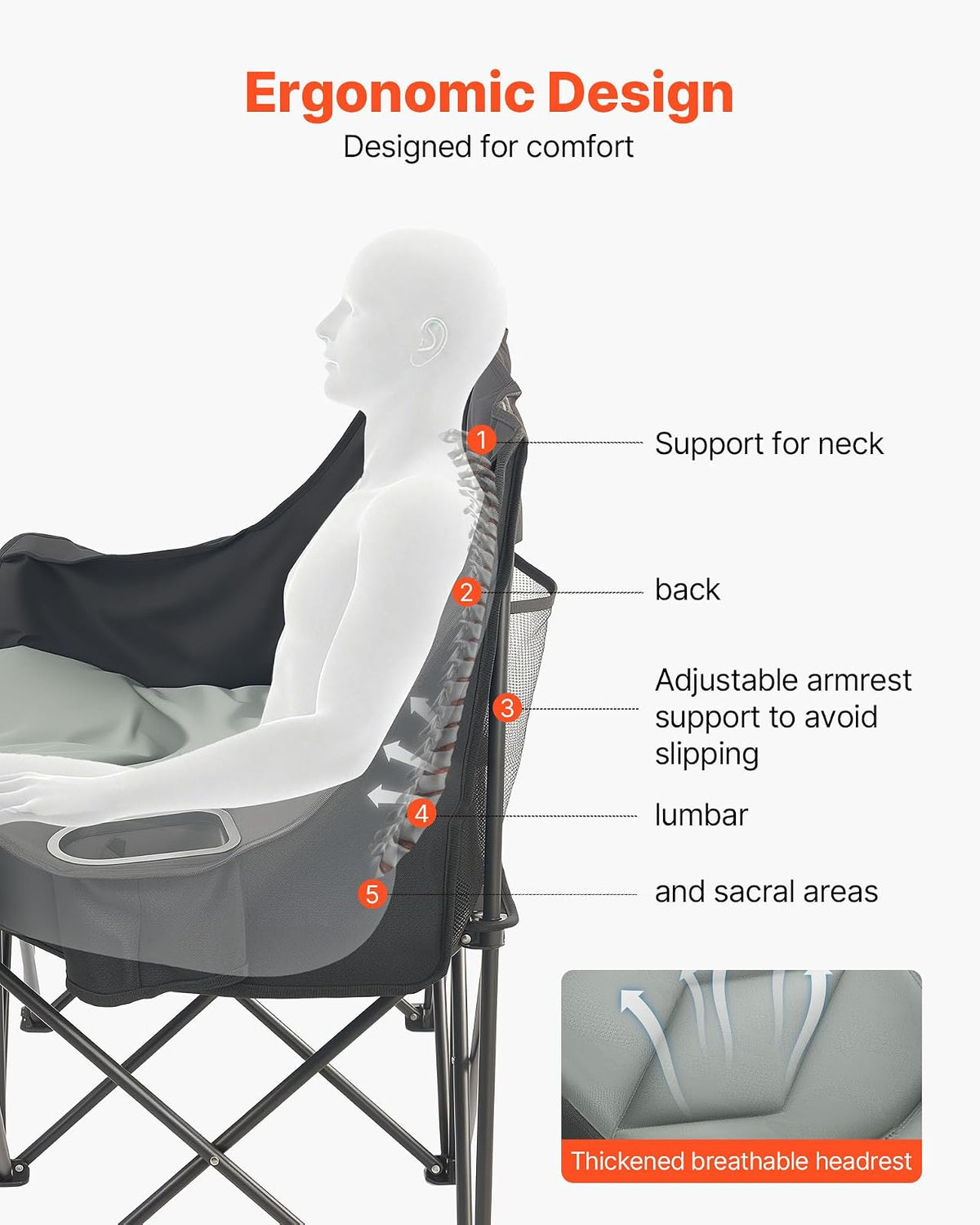 VEVOR Silla de Camping Plegable Doble, Capacidad Máxima de 300 kg con Respaldo Acolchado, Silla de Pesca de Tela Oxford 600D Portátil con Portavasos y Bolsillos para Exteriores Playa Jardín 2 Personas