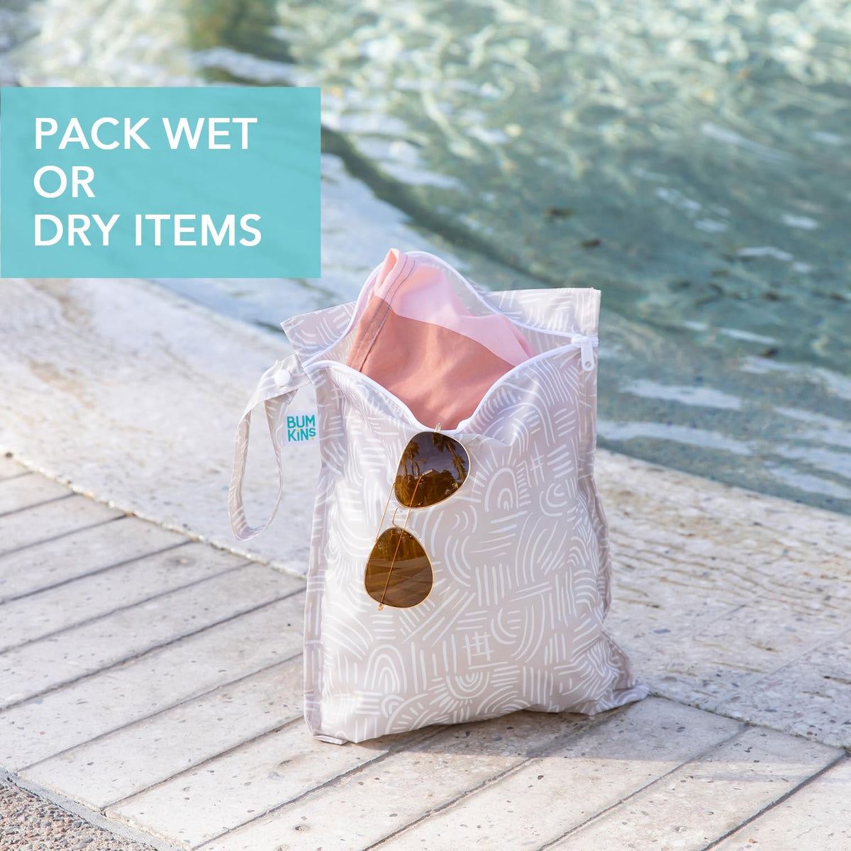 Bumkins - Bolsa húmeda impermeable para bebé, viajes, traje de natación, pañales de tela, piezas de bomba, piscina, playa, ropa de gimnasio, artículos de cambiador, gancho para carriola, guardería