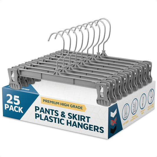 Lifemaster - Juego de 25 Perchas para Pantalones con Clips, de 12 Pulgadas, Resistentes con Clips de Agarre Antideslizantes y Gancho Giratorio de 360°, Organizador de clóset Que Ahorra Espacio para