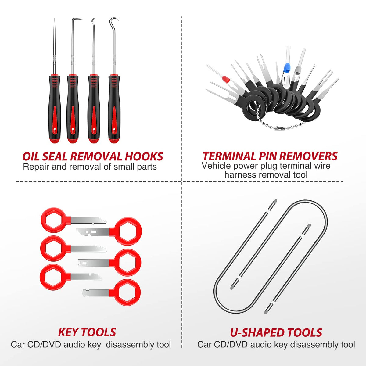 Nilight 200Pcs Trim Removal Tool, Auto Push Pin Bumper Retainer Clip Set Fastener Terminal Remover Adhesive Cable Clips Round Handle Crowbar Kit Car Panel Radio Auto Clip Pliers