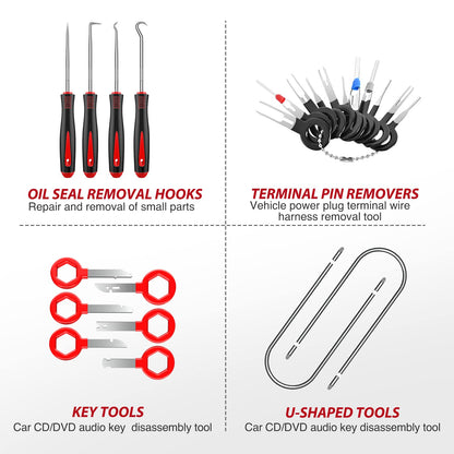 Nilight 200Pcs Trim Removal Tool, Auto Push Pin Bumper Retainer Clip Set Fastener Terminal Remover Adhesive Cable Clips Round Handle Crowbar Kit Car Panel Radio Auto Clip Pliers