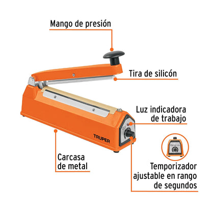 Truper SETE-20, Selladora térmica 20 cm potencia de 300 W temporizador ajustable