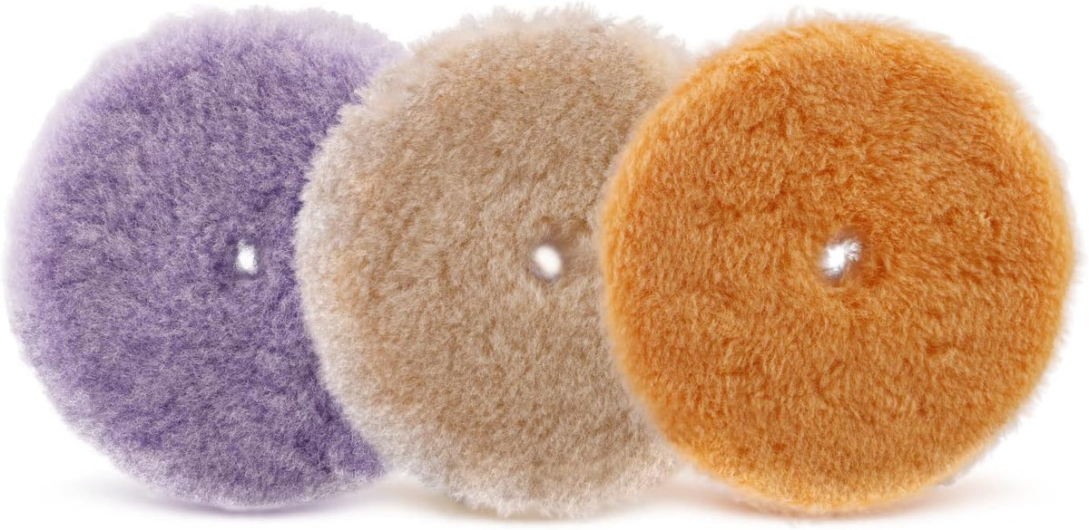 SPTA - Almohadillas de Pulido de Lana Para Coche, 3 Unidades, 5 Pulgadas (125 mm), 100% Lana de Primera Calidad, Almohadilla de Corte - 5 inch (125mm)