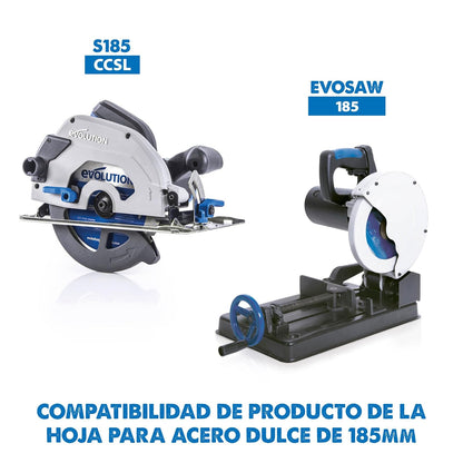 Evolution Power Tools 185BLADEST Hoja TCT para cortar acero dulce, resistente, para cortar metal en frío, sin calor ni rebabas, para sierras circulares, 40 dientes, 7-1/4 pulgadas