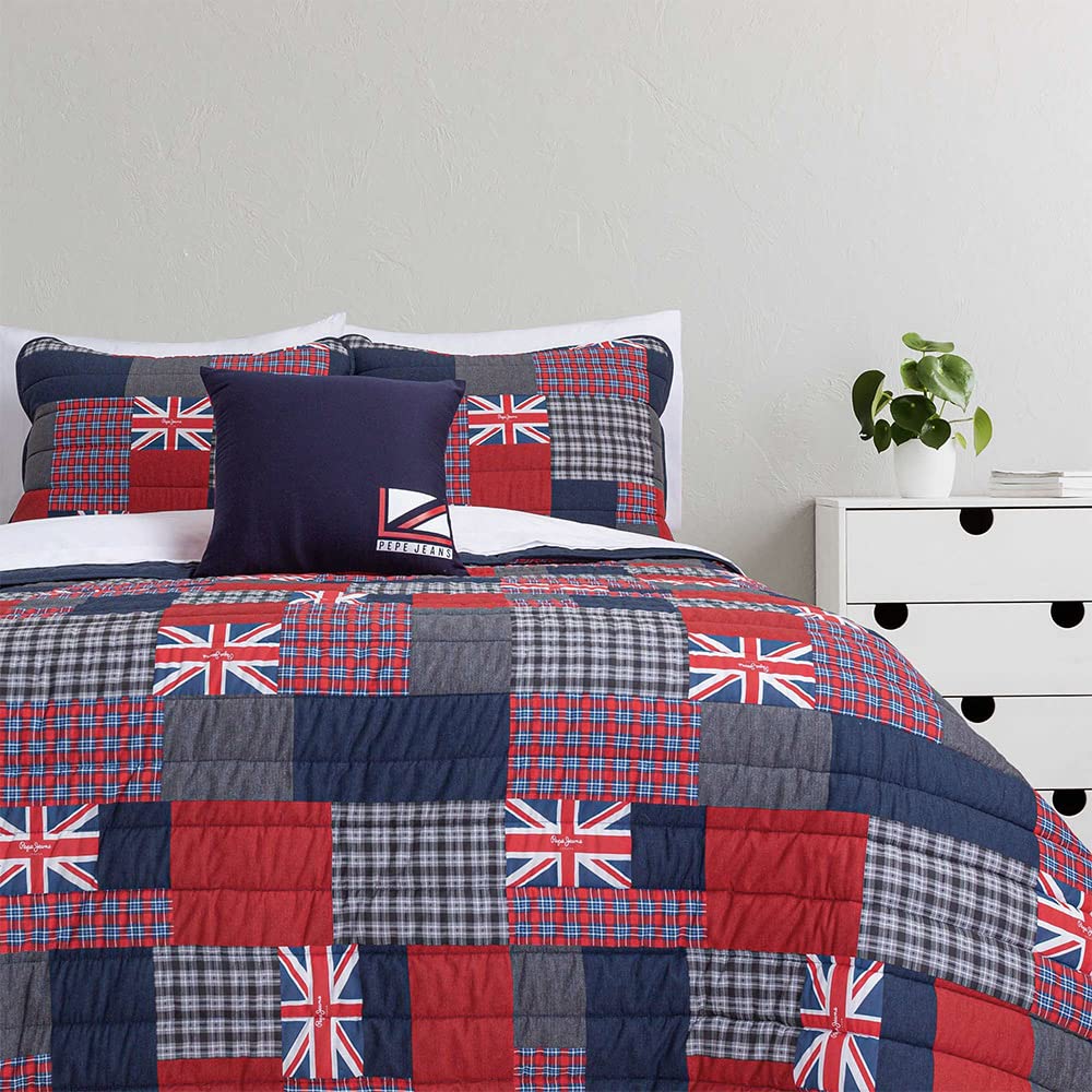 Pepe Jeans, Quilt King 100% Algodón, Color Azul, Ren.