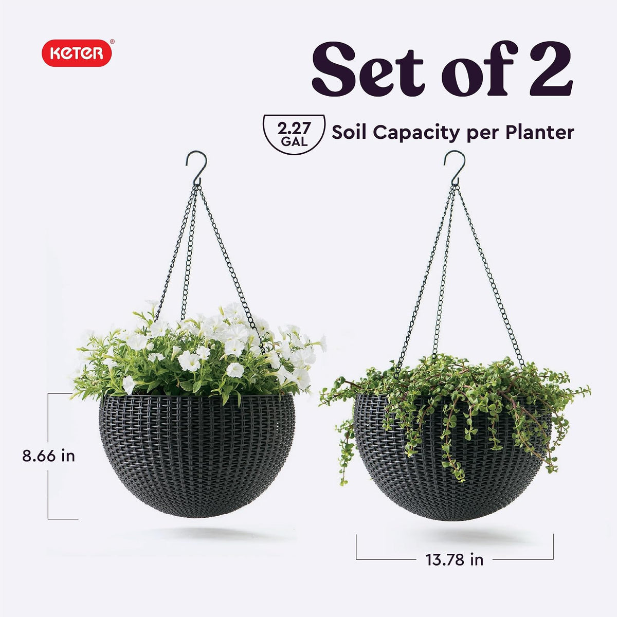 Keter 237997 Hanging Planter Set, Graphite