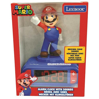 Lexibook Super Mario Despertador Nightlight RL800NI | Rojo/Azul, LCD retroiluminada, 6 sonidos y 6 melodías, repetición, batería AA