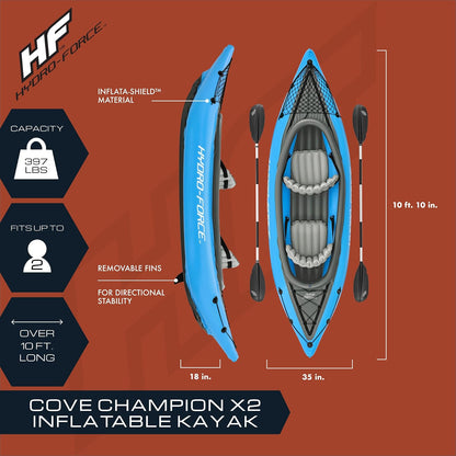 Hydro-Force 9'2" x 34" Ventura Elite X1 Inflatable Kayak Set | Fits 1 Adult | Includes Boat, Aluminum Paddle, Hand Pump, Fins, Seat, Gear Bag, Carry Bag, Repair Patch Kit