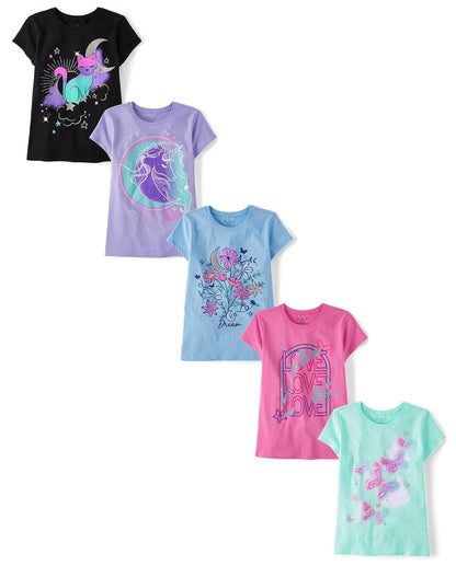The Children's Place Playeras Estampadas de Manga Corta para Niña - XL - Tendencias de amor