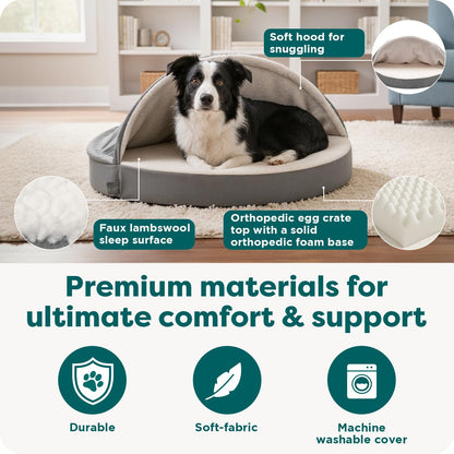 Furhaven Cama para Mascotas para Perros y Gatos, Manta de Sherpa y Gamuza, Cama ortopédica Redonda para Perros, Funda extraíble Lavable a máquina, Gris, 26 Pulgadas