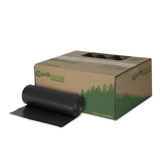 Earthsense Commercial RNW5815 Can Liner, 38 x 58, 55-60 gal, 1.5 mil, Polyethylene, Black (Pack of 100)