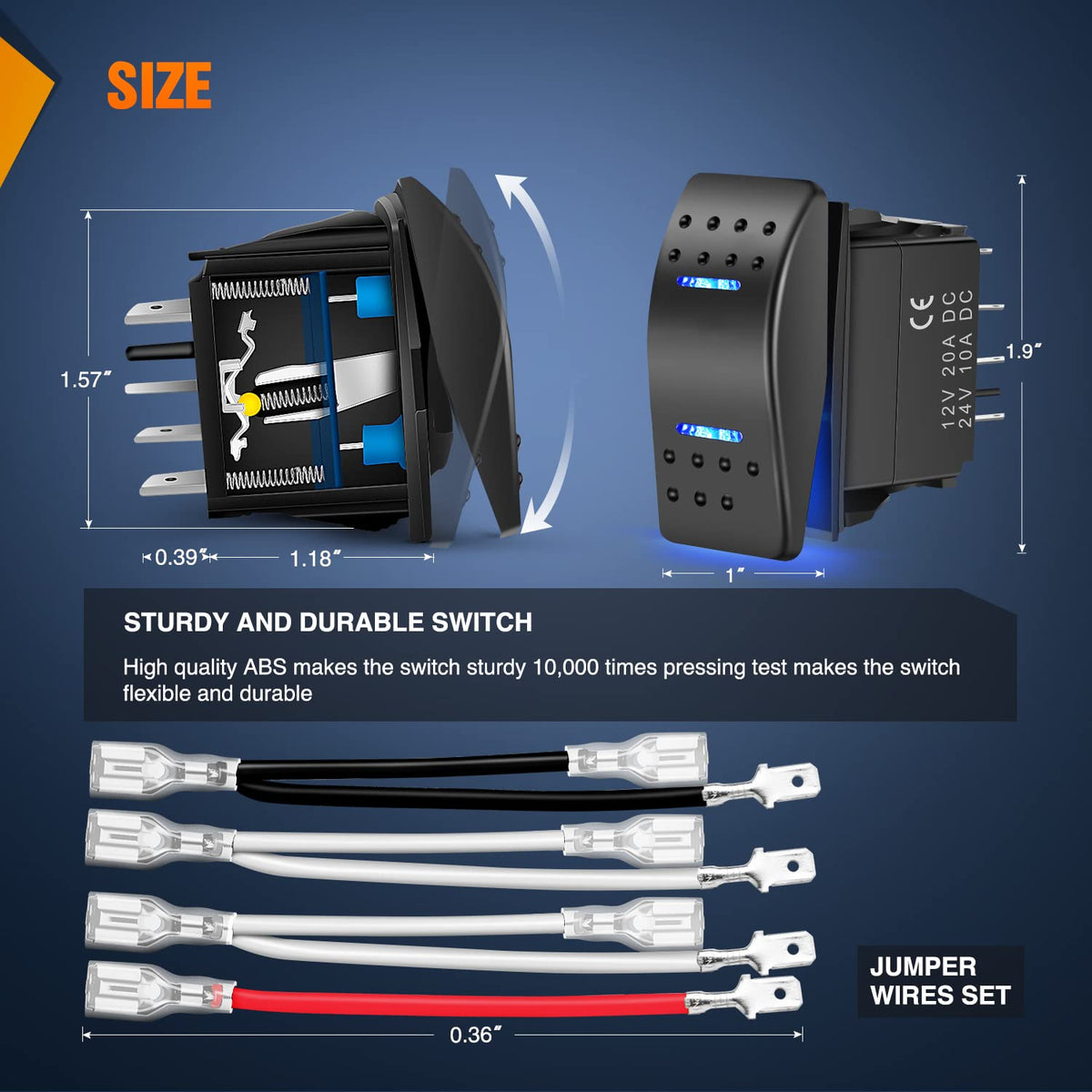 Nilight Interruptor Impermeable Encendido/Apagado DPDT 7 Pines 12/24 V con Cables, Azul, 90250B-A