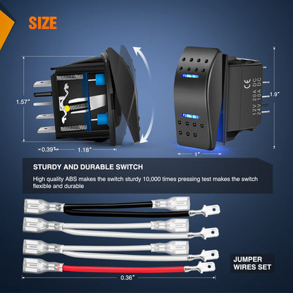 Nilight Interruptor Impermeable Encendido/Apagado DPDT 7 Pines 12/24 V con Cables, Azul, 90250B-A
