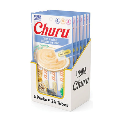 Churu Inaba Premios Cremosos para Gato, Control de Bolas de Pelo, 24 Tubos - Atún - 24 Tubos
