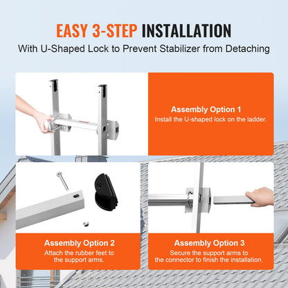 VEVOR Estabilizador de escalera, soporte de escalera, resistente para escalera, accesorios de escalera de pared, fácil de usar y amplia adaptabilidad y pies de goma antideslizantes, clasificación de