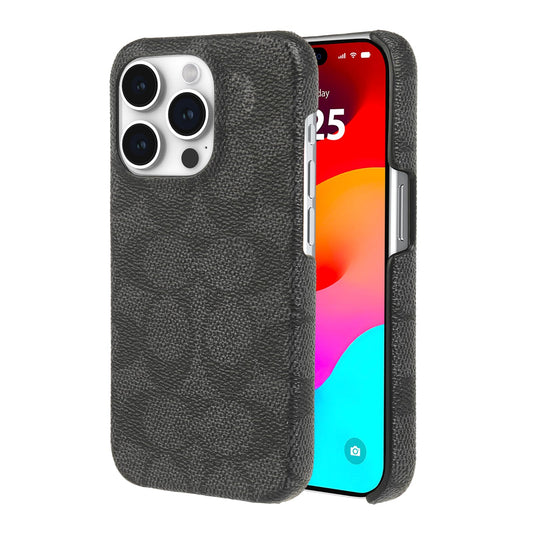 Coach Signature - Funda Delgada para iPhone 15 Pro, Compatible con Carga inalámbrica, Color carbón