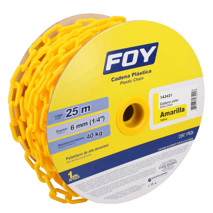 Foy 143421 Cadena plástica calibre 6 mm de 25 m, color amarillo