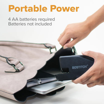 Bostitch Portable Electric Stapler, 20 Sheets, AC or Battery Powered, Black (MDS20-BLK)