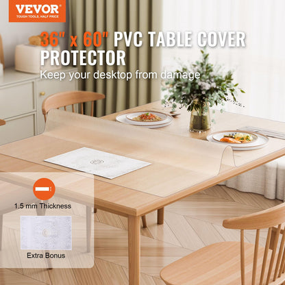 VEVOR Mantel Rectangular Transparente Esmerilado 914x1524 mm Grosor de 1,5 mm Película de PVC para Mesa Impermeable Fácil de Limpiar Protector de Mesa para Oficina, Cocina, Restaurante, Comedor