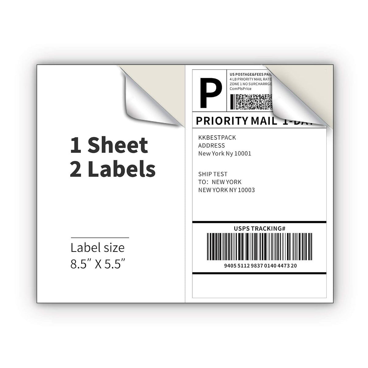 KKBESTPACK Etiquetas de envío de media hoja, 2 etiquetas autoadhesivas por página, color blanco, 8.5 x 5.5 (200 etiquetas)