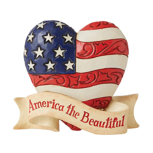 Enesco Jim Shore Heartwood Creek Patriotic America The Beautiful Heart Figura en Miniatura, 3.35 Pulgadas, Multicolor