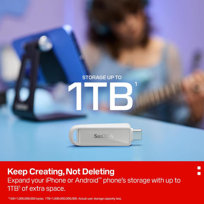 SanDisk - Unidad de teléfono de 256 GB con USB Tipo C - para Smartphones, tabletas y Computadoras - hasta 150 MB/s, USB 3.2 Gen 1 - Blanco ártico - SDIXS0N-256G-GN6NE