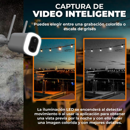 Tecnolite Connect - Cámara de Seguridad Exterior WiFi Recargable Inalámbrica con Lámpara LED 4.5 W, Visión Nocturna, Compatible con App móvil, Alexa, Google y Siri, Visión Nocturna, Monitoreo