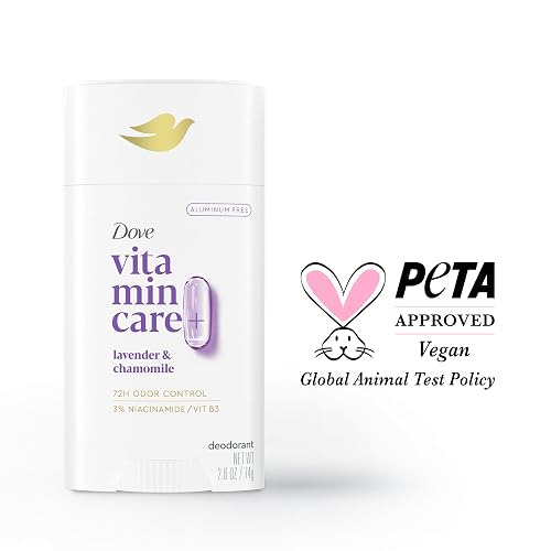 Dove Vitamincare+ Desodorante Libre de Aluminio En Barra Lavanda y Manzanilla para 72H Protección Contra Olores, Desodorante Transpirable para Mujeres 2.6 Oz