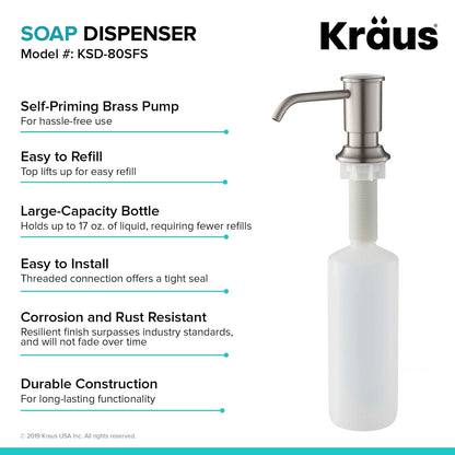 Kraus KSD-80SFS - Dispensador de jabón y loción de Cocina en Acero Inoxidable sin Puntos