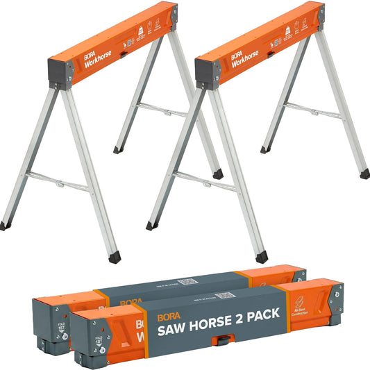 BORA PM-3330T - Juego de 2 caballos de sierra plegables y resistentes, para contratistas, banco de trabajo portátil