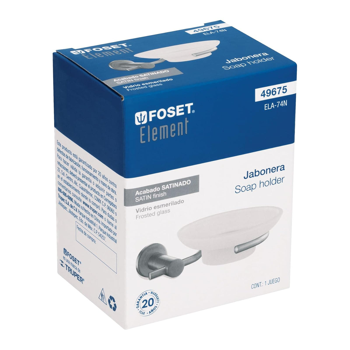 Foset Element ELA-74N, Jabonera con plato, acabado satín