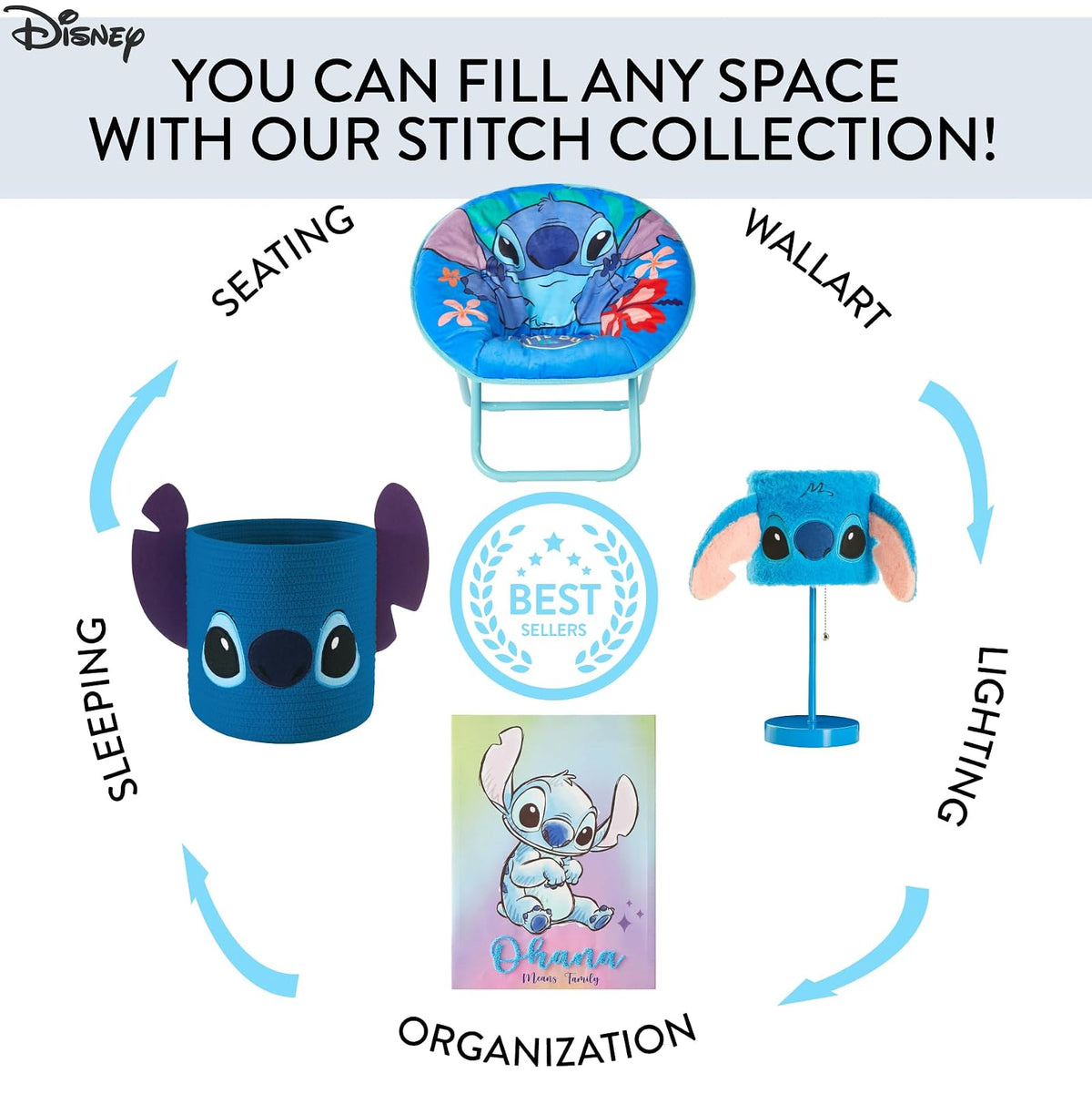 Idea Nuova cubeta de almacenamiento plegable Lilo & Stitch con tapa extraíble, 10 x 10 x 10 pulgadas, organizador de tela para juguetes, ropa y accesorios, recámara o sala de juegos