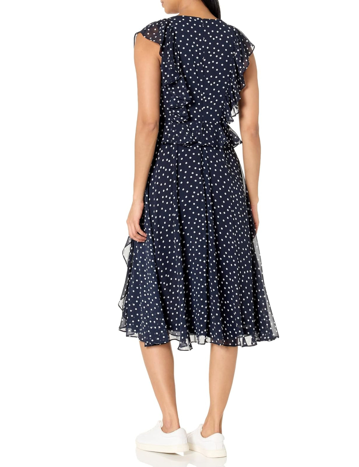 Tommy Hilfiger Vestido de Manga Corta con Volantes y Tela de Gasa de Longitud Media Vestido para Mujer