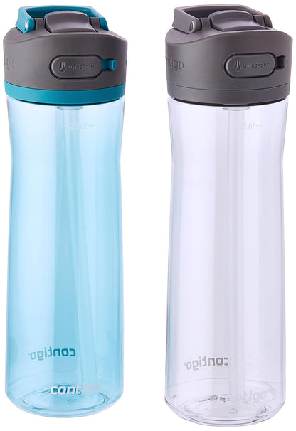 Contigo Ashland 2.0 - Botella de agua a prueba de fugas con tapa y popote en ángulo, apta para lavaplatos, tapa intercambiable, 2 unidades, 24 onzas, enebro/sake