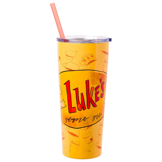 Silver Buffalo Gilmore - Vaso de acero inoxidable de doble pared con popote con logotipo de Luke, 22 onzas