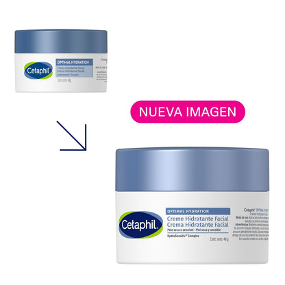 Cetaphil Optimal Hydration Crema de Día Facial Piel Sensible y Seca 48 g | Con HydroSensitiv Complex, ácido hialurónico y margarita azul, hidrata durante 48 horas, mejora la suavidad en 1 semana.