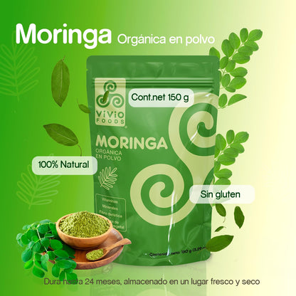 Vivio Foods, Moringa Orgánica En Polvo, 150 gramos