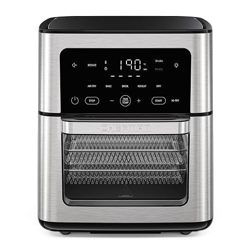Chefman Freidora de aire 6 en 1 multifuncional XL de 13 cuartos, Asador, Deshidratador de alimentos, Horno de convección, Controles de pantalla táctil, Puerta con ventana - Acero inoxidable