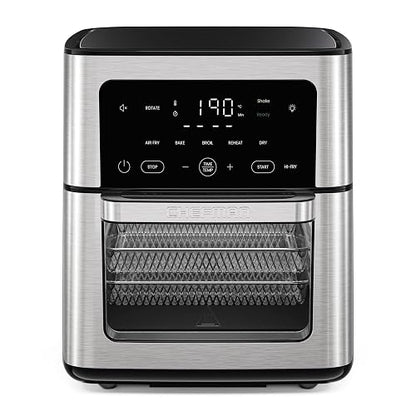 Chefman Freidora de aire 6 en 1 multifuncional XL de 13 cuartos, Asador, Deshidratador de alimentos, Horno de convección, Controles de pantalla táctil, Puerta con ventana - Acero inoxidable