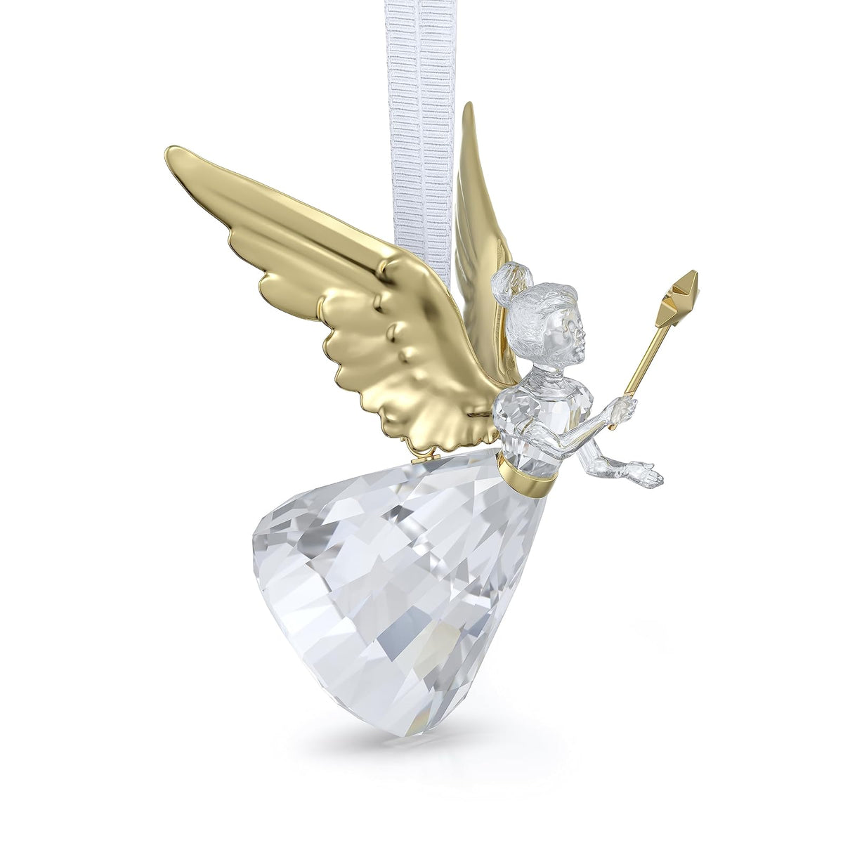 Ornamento de ángel mágico de Swarovski, Cristales Transparentes y Detalles Acabados en Tono Dorado, decoración Colgante, Parte de la colección mágica de día Festivo de Swarovski