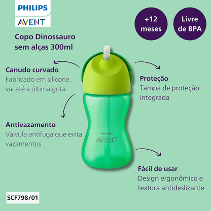 Philips Avent Vasito con Popote Flexible 10 oz Verde | Facilita la transición al vaso | Ayuda al desarrollo oral saludable | Popote flexible antigoteo | 1 pz | SCF798/01