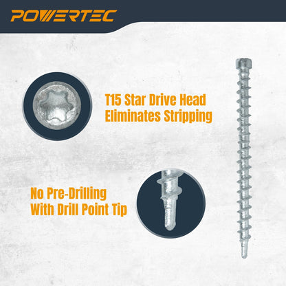POWERTEC - Tornillos para cubierta n.º 10 x 2-3/8 pulgadas, T15 Star Drive, recubiertos para madera exterior y madera compuesta, paquete de 250 (72185)