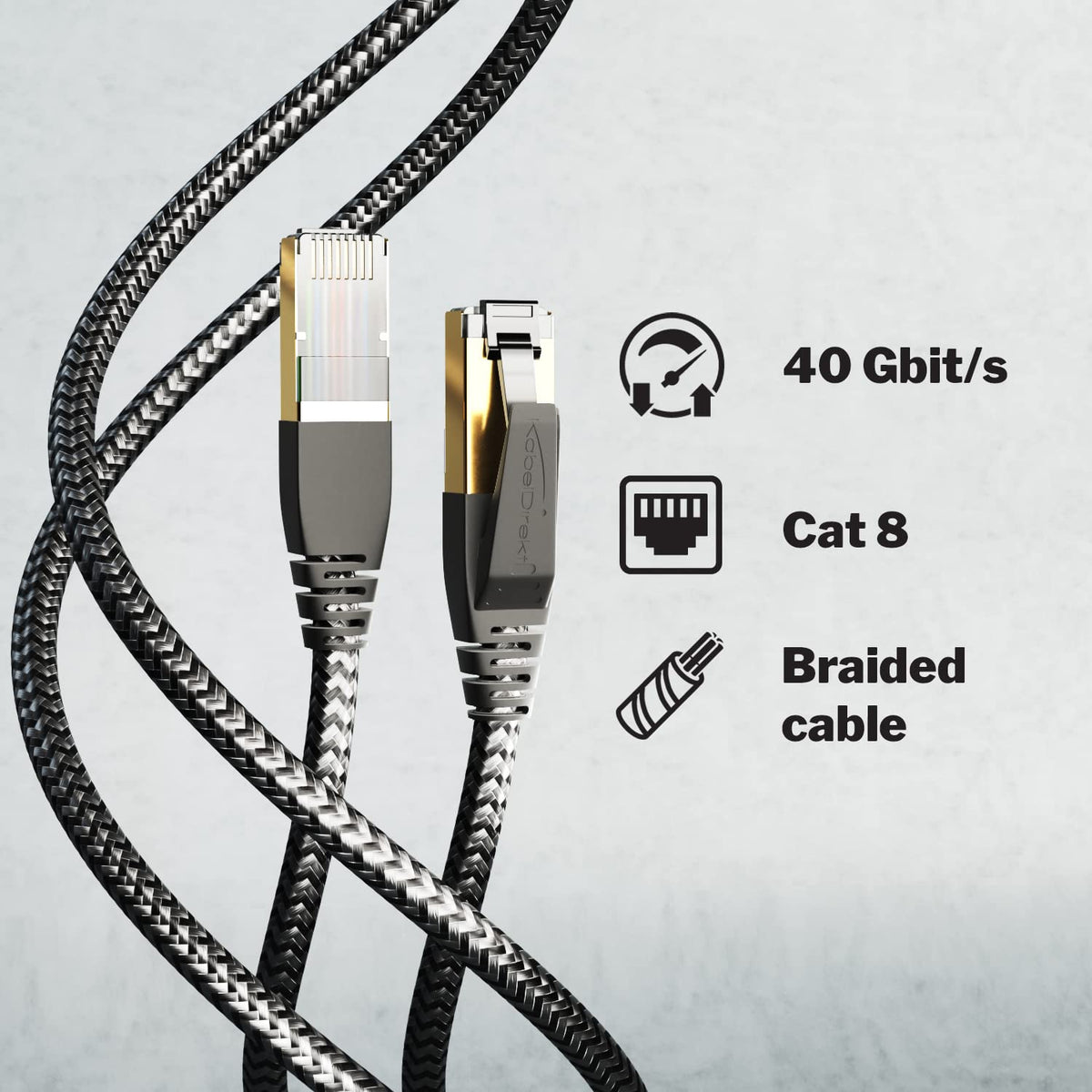 KabelDirekt – Cable Ethernet CAT8 40Gbit/s – 10m/33ft | Transferencia de datos rápida y fiable con este cable Cat 8 (par trenzado, conectores RJ-45): ancho de banda de 2,000 MHz